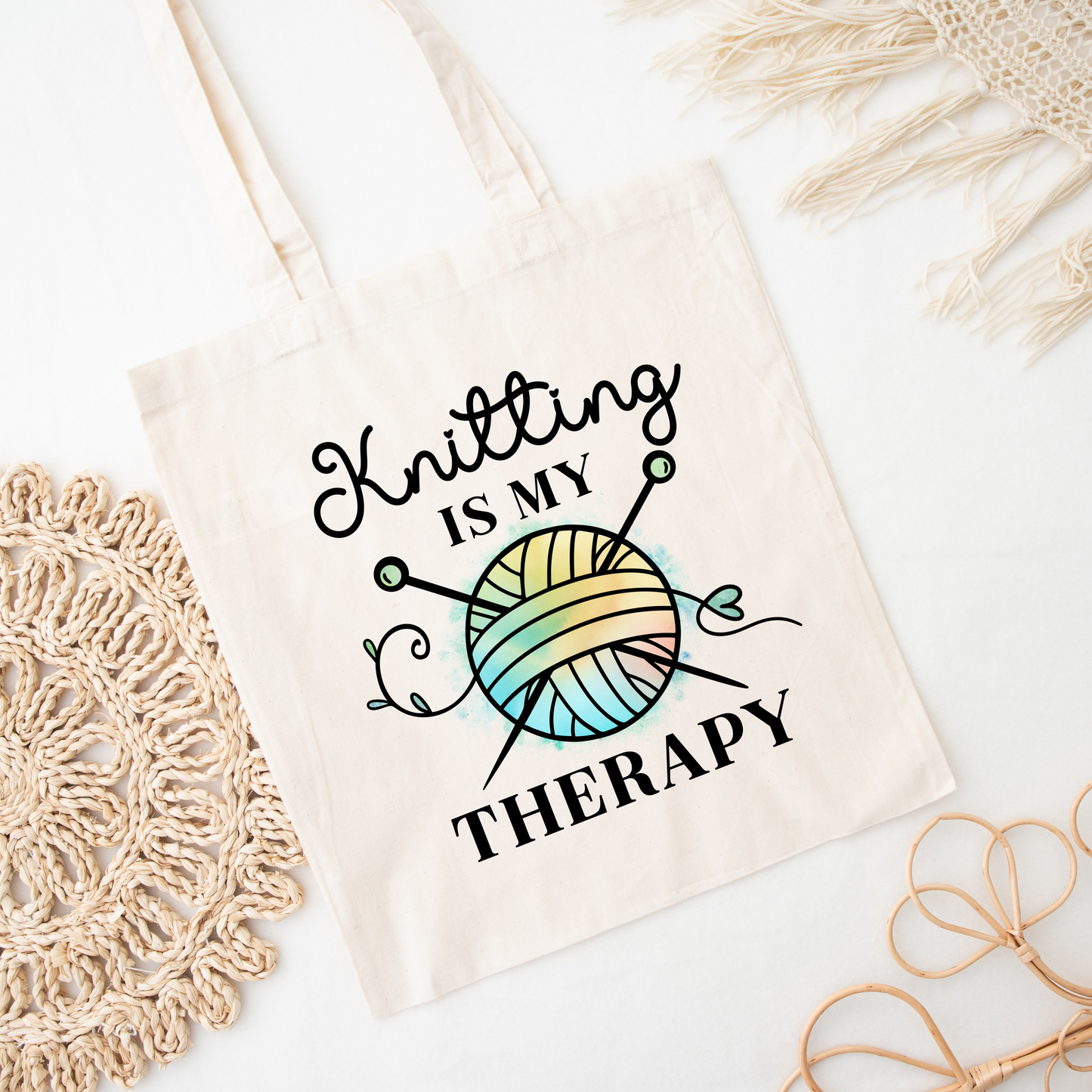 Knitting is my Therapy Tote Bag