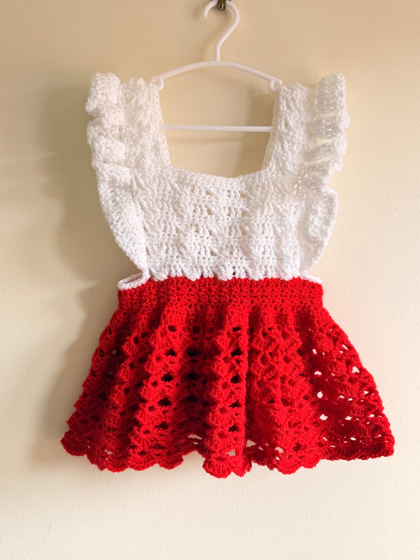 Red & White Crochet Dress - 6-12months